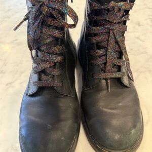 Dr. Martens Kids Black Boots with Multicolor Laces